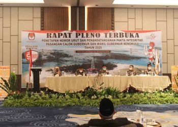 Bengkulu”Rapat Pleno Terbuka Penetapan dan Pengumuman Nomor Urut Paslon Calon Pilkada