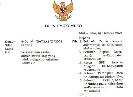 Jika Belum Vaksin, Masyarakat Kena Sanksi Administratif