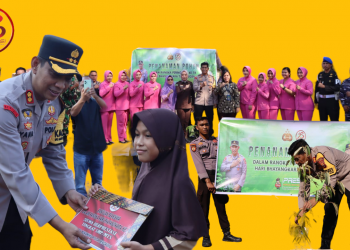 HUT Bhayangkara ke-78 : Kapolres Mukomuko Serahkan Bibit Pohon Serta Bantuan Beasiswa Kepada Siswa Berprestasi 