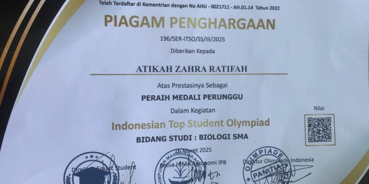 Siswi MAN 1 Mukomuko Raih Medali Perunggu di Ajang Indonesian Top Student Olympiad 2025